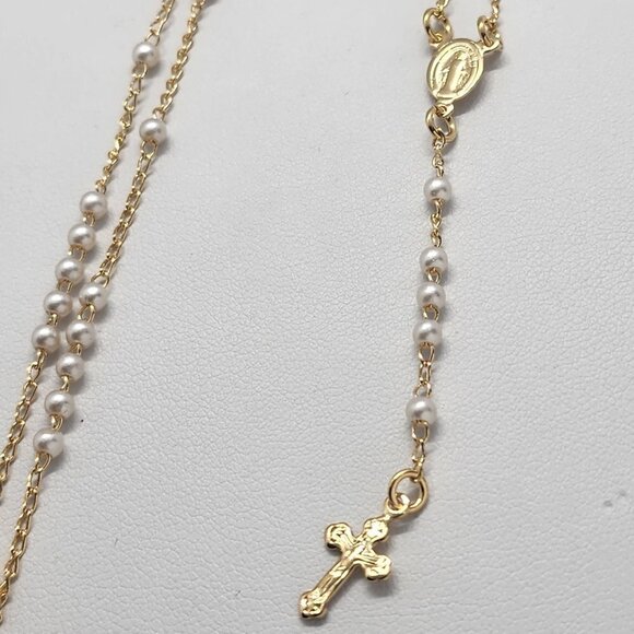 Jewelry - Brand New Brazilian 18k Gold Filled White/ Gold beaded Rosary